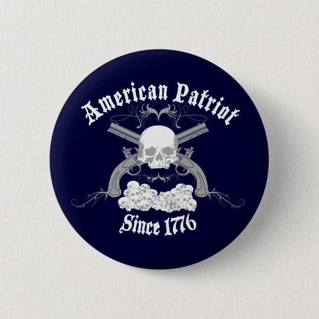 Badge Rond 5 Cm Crâne américain 1776 de patriote (Devant)