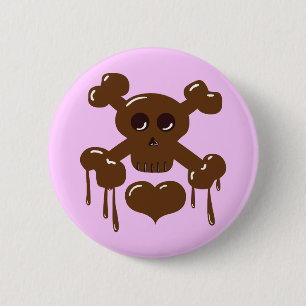Badge Rond 5 Cm Crâne au chocolat et os croisés