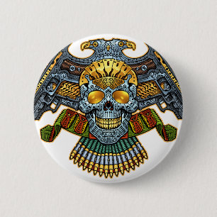 Badge Rond 5 Cm Crâne avec des armes à feu et des balles par Al