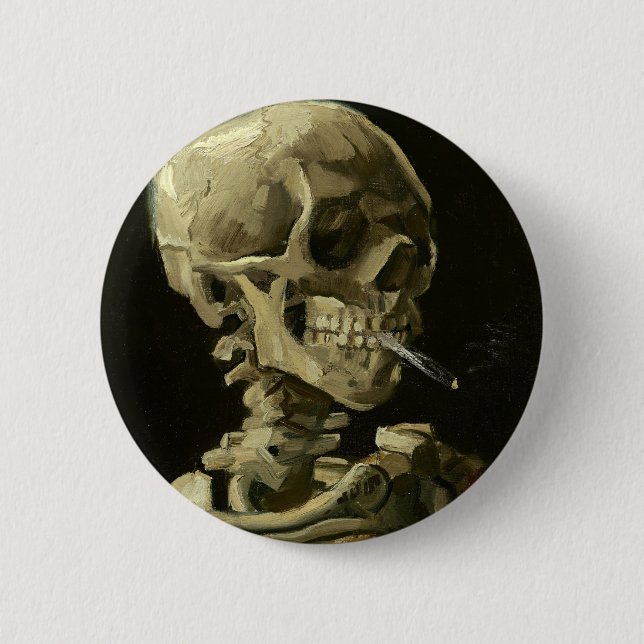 Badge Rond 5 Cm Crâne avec la cigarette par Van Gogh (Devant)