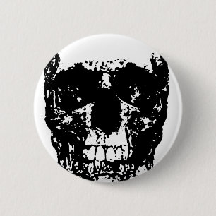 Badge Rond 5 Cm Crâne d'art pop noir et blanc