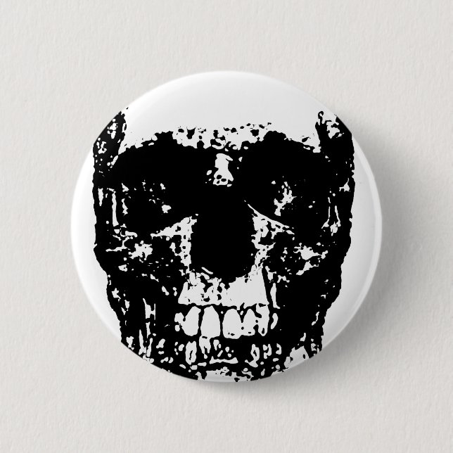 Badge Rond 5 Cm Crâne d'art pop noir et blanc (Devant)