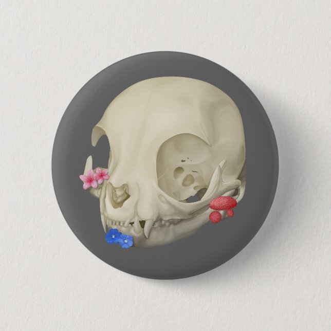 Badge Rond 5 Cm Crâne de chat avec Flore (Devant)