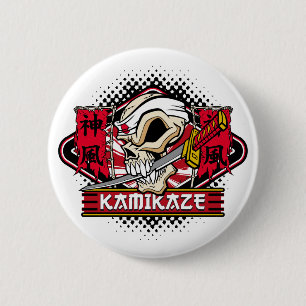 Badge Rond 5 Cm Crâne de Kamikaze avec épée japonaise