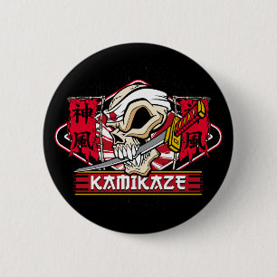 Badge Rond 5 Cm Crâne de kamikaze avec l'épée japonaise