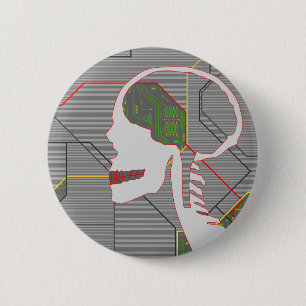 Badge Rond 5 Cm crâne de logique gris