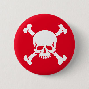 Badge Rond 5 Cm Crâne de pirate rouge et os croisés