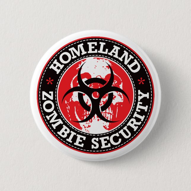 Badge Rond 5 Cm Crâne de sécurité de zombi de patrie - rouge (Devant)