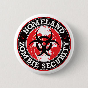 Badge Rond 5 Cm Crâne de sécurité de zombi de patrie - rouge