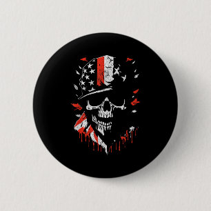 Badge Rond 5 Cm Crâne de Soldat Drapeau Américain Militaire Patrio