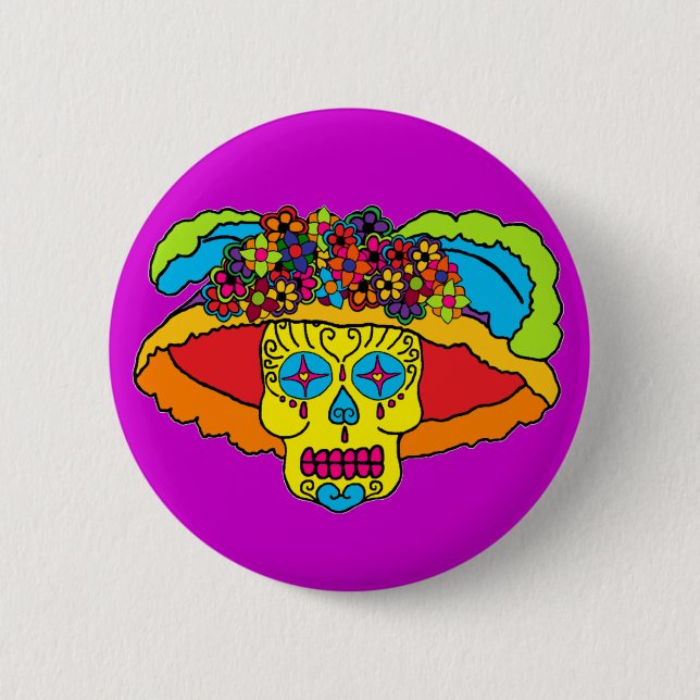 Badge Rond 5 Cm Crâne de sucre de Catrina (Devant)