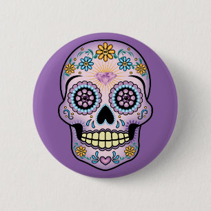 Badge Rond 5 Cm Crâne de sucre pourpre