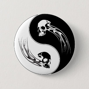 Badge Rond 5 Cm Crâne de tribal de Yin Yang