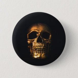 Badge Rond 5 Cm Crâne d'or
