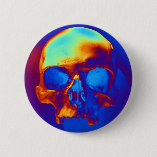 Badge Rond 5 Cm Crâne en bleu et or