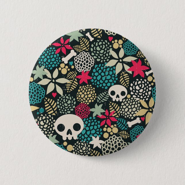Badge Rond 5 Cm Crâne en fleurs (Devant)