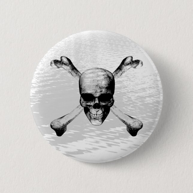 Badge Rond 5 Cm Crâne et arrière - plan des os croisés w/Watery (Devant)