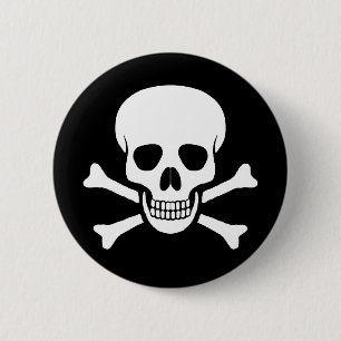 Badge Rond 5 Cm Crâne et bouton d'os croisés
