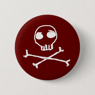 Badge Rond 5 Cm Crâne et bouton d'os croisés