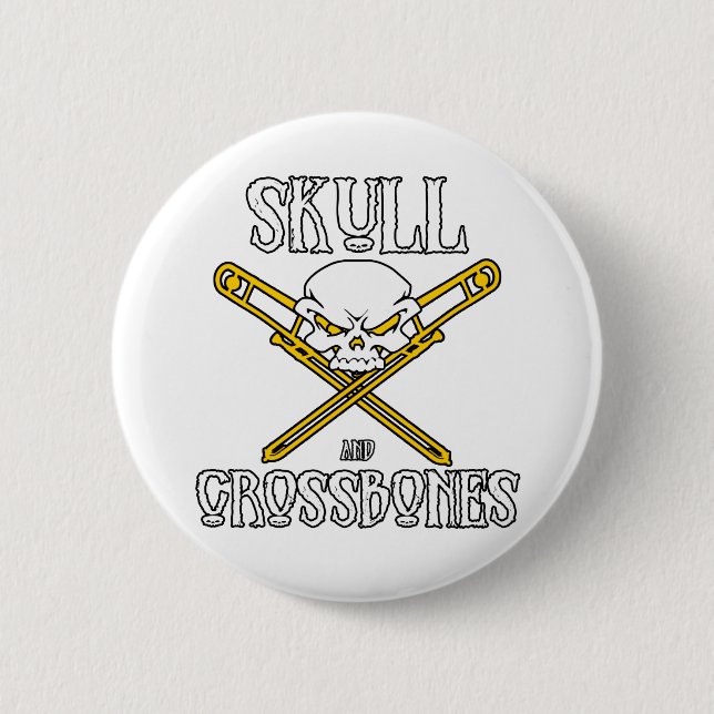 Badge Rond 5 Cm Crâne et bouton d'os croisés (trombones) (Devant)