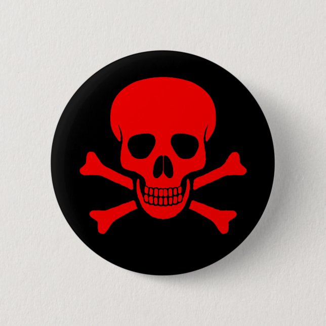 Badge Rond 5 Cm Crâne et bouton rouges d'os croisés (Devant)