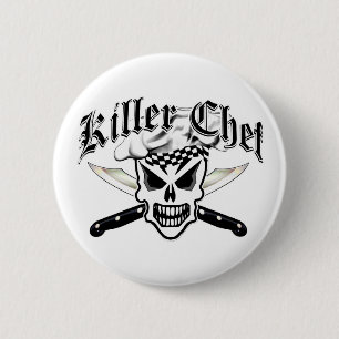 Badge Rond 5 Cm Crâne et couteaux croisés 2 de chef de chef