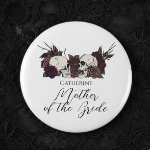 Badge Rond 5 Cm Crâne et Rose Gothiques pour une Fête de Mariage