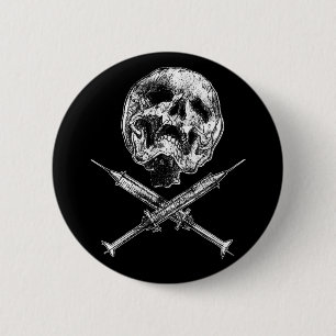 Badge Rond 5 Cm Crâne et seringues