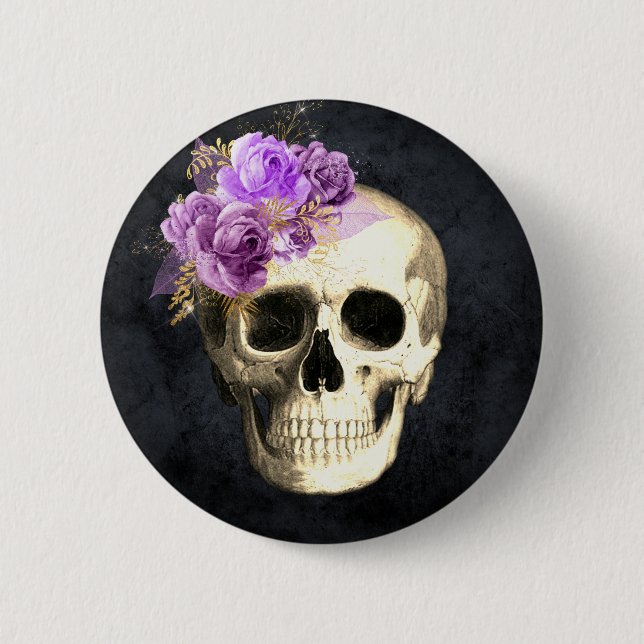 Badge Rond 5 Cm Crâne floral gothique (Devant)