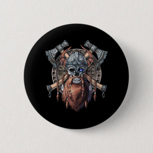 Badge Rond 5 Cm Crâne guerrier viking