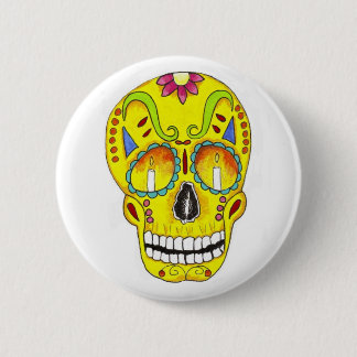 Badge Rond 5 Cm Crâne jaune de sucre de souvenir