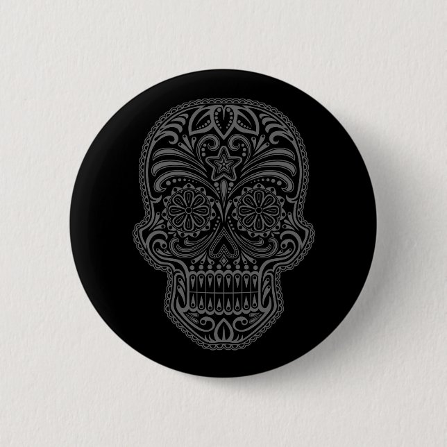 Badge Rond 5 Cm Crâne noir complexe de sucre (Devant)