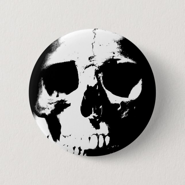 Badge Rond 5 Cm Crâne noir et blanc (Devant)