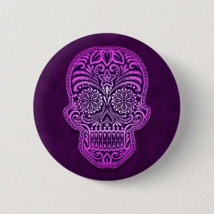 Badge Rond 5 Cm Crâne pourpre complexe de sucre