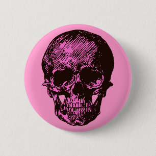 Badge Rond 5 Cm Crâne rose
