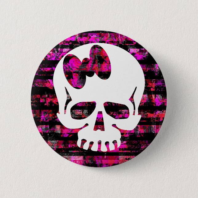 Badge Rond 5 Cm Crâne rose d'arc (Devant)