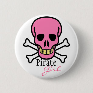 Badge Rond 5 Cm Crâne rose fille pirate