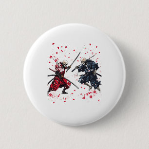 Badge Rond 5 Cm Crâne Samurai Duel