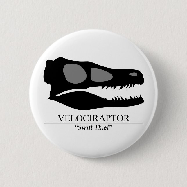 Badge Rond 5 Cm Crâne Velociraptor (Devant)