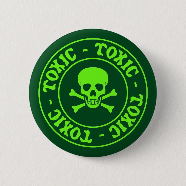 Badge Rond 5 Cm Crâne vert toxique et os croisés (Devant)