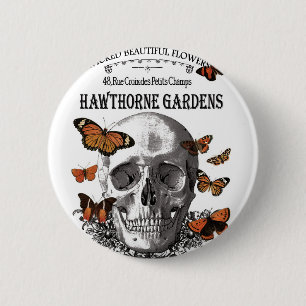Badge Rond 5 Cm crâne vintage d'Halloween moderne et papillons
