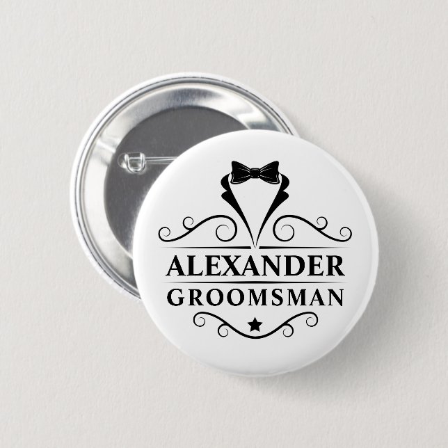 Badge Rond 5 Cm Cravate noire Groomsman (Devant & derrière)