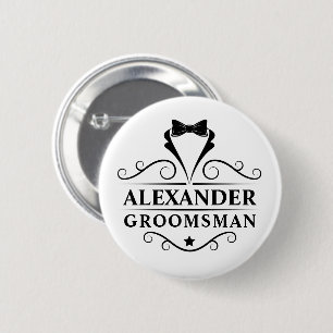 Badge Rond 5 Cm Cravate noire Groomsman