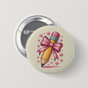 Badge Rond 5 Cm Crayon Coquette Arc Remerciement Enseignant École