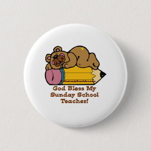 Badge Rond 5 Cm Crayon enseignant du dimanche