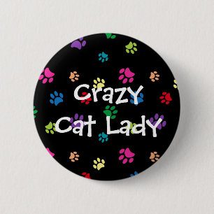 Badge Rond 5 Cm Crazy Chat Lady Rainbow Paintes