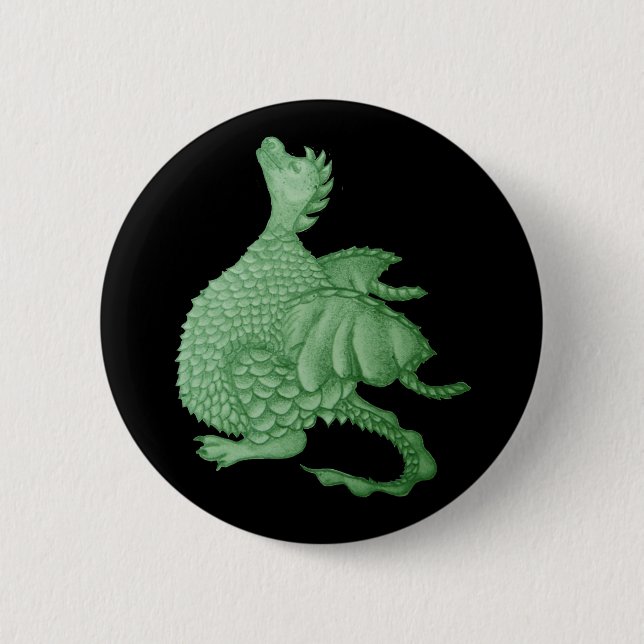 Badge Rond 5 Cm créature imaginaire mythique dragon vert mignon (Devant)