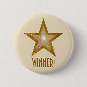 Badge Rond 5 Cm Crème bouton "Gold" Star 'WINNER'