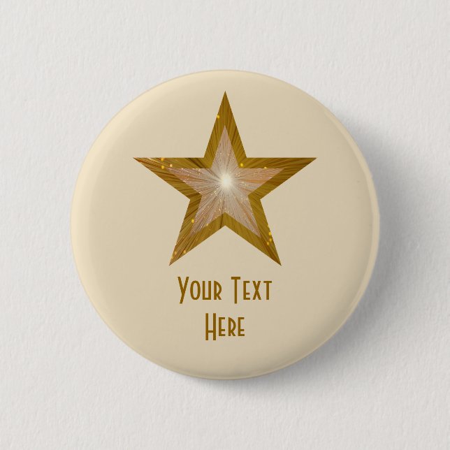 Badge Rond 5 Cm Crème de bouton "Gold" Star 'Your Text' (Devant)
