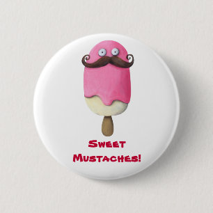 Badge Rond 5 Cm Crème glacée rose avec des moustaches